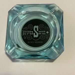 Silver Spur Casino-Reno, Nevada Vintage Aqua Blue Glass Ashtray-Souvenir